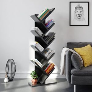 storage bookcases, Function Home Tree Bookshelf, 9 Shelf Small Geometric Bookcase, Free Standing Book Shelves, Unique Wood Storage Rack for CDs/Books Utility Organizer Shelves for Living Room, Bedroom, Home Office
