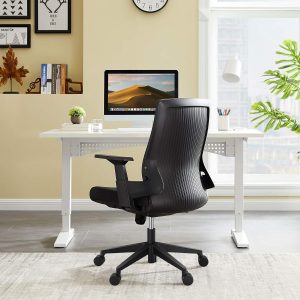 office chair, Executive Mid-back Chair, Mesh Chair, Desk Chair, mid-back office seat, Swivel Big and Tall Ergonomic Chair Rolling Task Computer Chair with Thick Seat Cushion, Black
